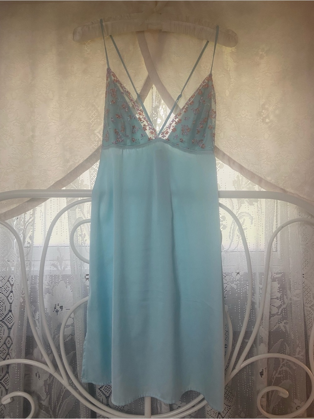 Light Blue Floral Lace Slip